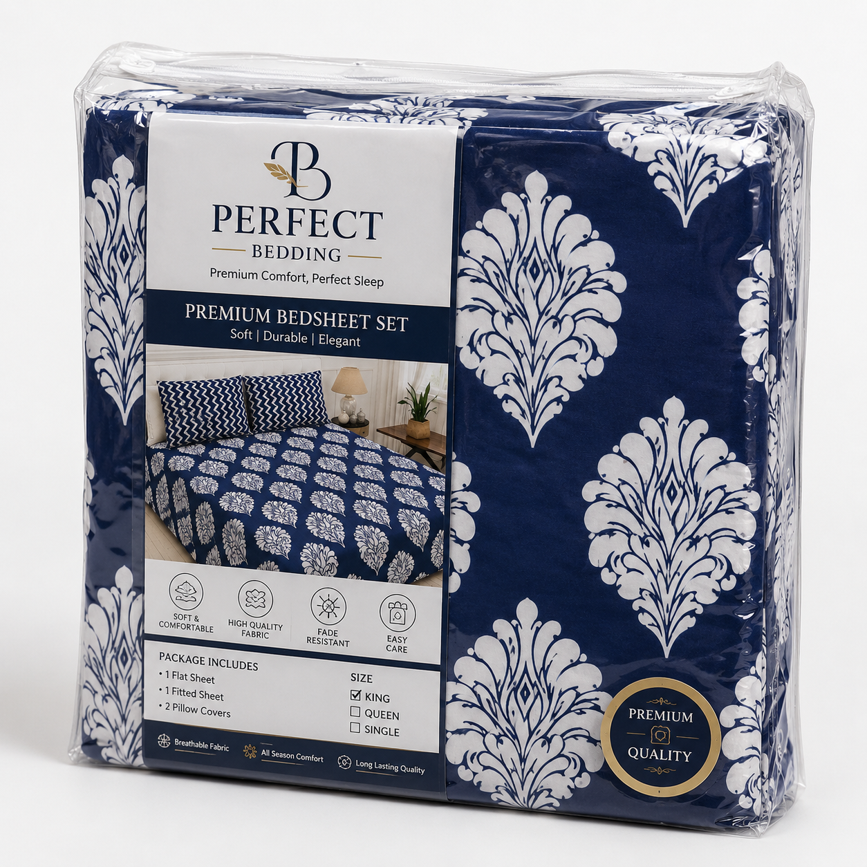 Perfect Bedding Premium Printed Bedding Set – Navy Floral