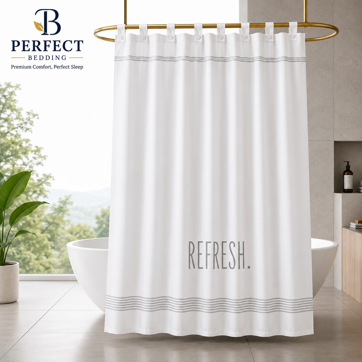 Perfect Bedding Premium Cotton Shower Curtain – White