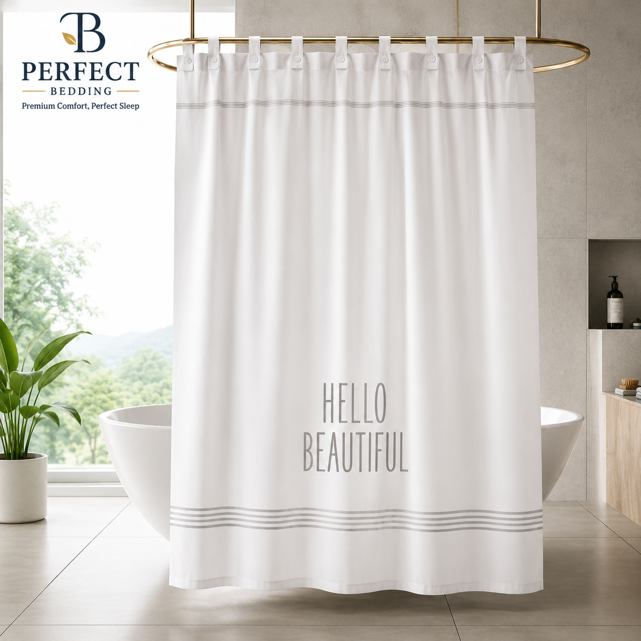 Perfect Bedding Premium Cotton Shower Curtain – White